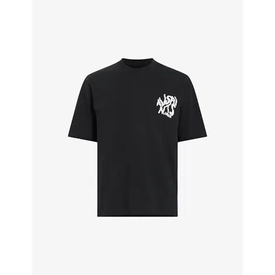 Allsaints Mens Washed Black Orlando Logo-print Relaxed-fit Organic-cotton T-shirt