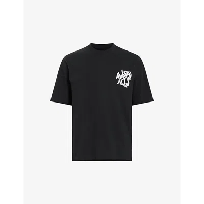 Allsaints Mens Washed Black Orlando Logo-print Relaxed-fit Organic-cotton T-shirt In Jet Black