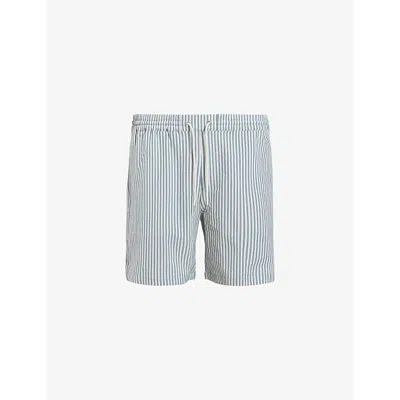 Allsaints Warden Elasticated-waist Striped Woven Swim In White/ Grey