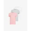 Allsaints Tonic Crew Ramskull T-shirts 3 Pack In White/pink/gre