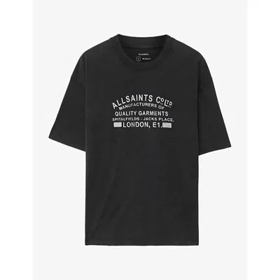 Allsaints Mens Abode Archival Brand-print Cotton-jersey T-shirt Washed Black Xs