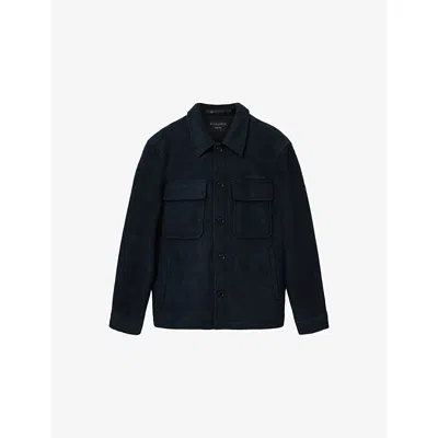 Allsaints Mens Agate Blue Cayson Logo-embroidered Wool-blend Jacket Xl In Black