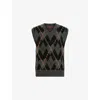 Allsaints Mens Adore Check-print V-neck Knitted Vest Khaki Green In Khaki Green