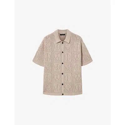 Allsaints Mens Sand Taupe Arktx Open-knit Cotton Shirt In Multi