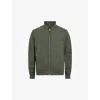 Allsaints Mens Bassett Ramskull-embroidered Organic Cotton-blend Bomber Jacket Dull Khaki Gre