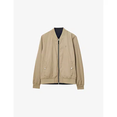 Allsaints Mens Azula Blue/bro Bassett Stand-collar Reversible Cotton-blend Jacket In Neutral