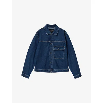 Allsaints Mens Dark Indigo Cast Boxy-fit Denim Jacket Xxl In Blue