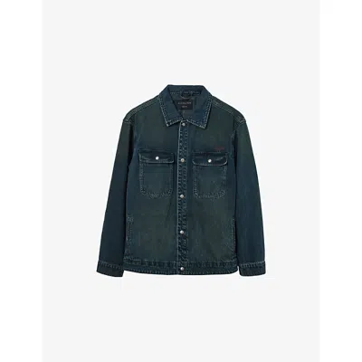 Allsaints Mens Phantom Blue Castleford Chest-pocket Denim Overshirt