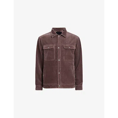 Allsaints Mens Chestnut Brown Castleford Relaxed-fit Corduroy Organic-cotton Overshirt