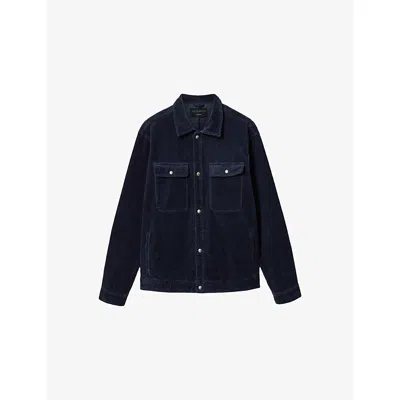 Allsaints Mens Moonlit Blue Castleford Relaxed-fit Corduroy Organic-cotton Overshirt Xs