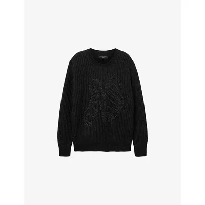 Allsaints Mens Black Chainy Branded-motif Knitted Jumper Xl