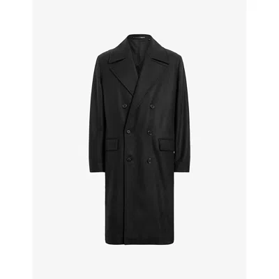 ALLSAINTS MENS CURRAN DOUBLE-BREASTED WOOL-BLEND COAT BLACK