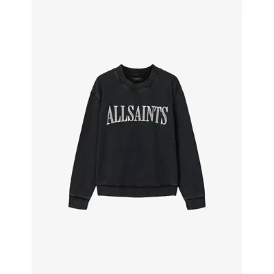 Allsaints Mens Washed Black Dash Logo-print Cotton Sweatshirt