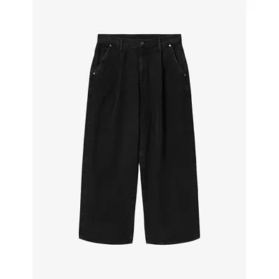 Allsaints Mens Washed Black Daze Pleated Wide-leg Jeans
