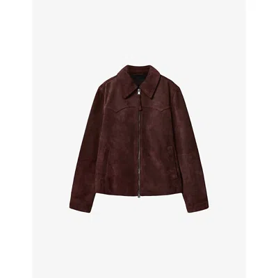 Allsaints Mens Oxblood Red Dellcot Suede Jacket Xxl In Burgundy