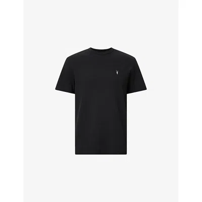 Allsaints Mens Jet Black Ellis Logo-embroidered Short-sleeve Cotton T-shirt Xs
