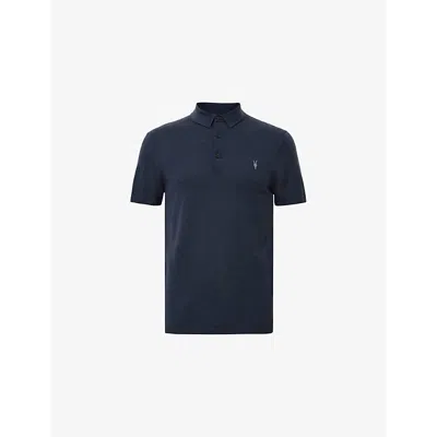 Allsaints Mode Merino Short Sleeve Polo Shirt In Navy Blue