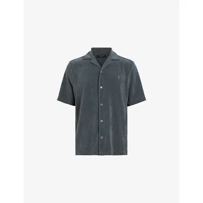 Allsaints Mens  Felix Towelling-texture Woven Shirt In Pitched Blue