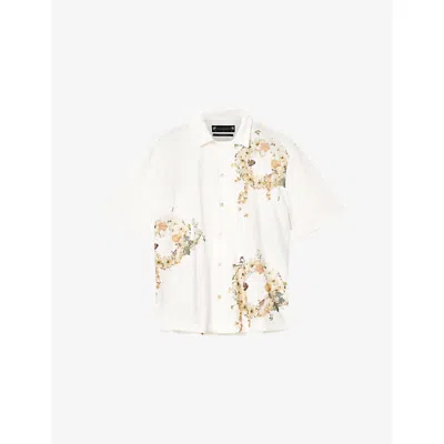 Allsaints Mens Ecru Fleur Lis Floral-print Cotton Shirt In White