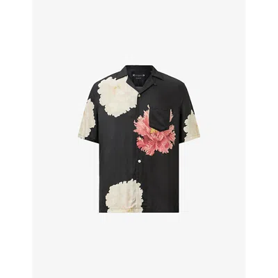 Allsaints Mens Black Fleur Printed Short-sleeve Woven Shirt Xxl