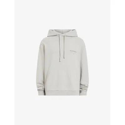 ALLSAINTS MENS CARBON GREY FUTURE RELAXED-FIT LOGO-PRINT COTTON HOODY