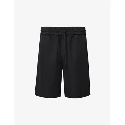 Allsaints Mens Jet Black Hanbury Drawstring-waist Cotton And Linen Shorts