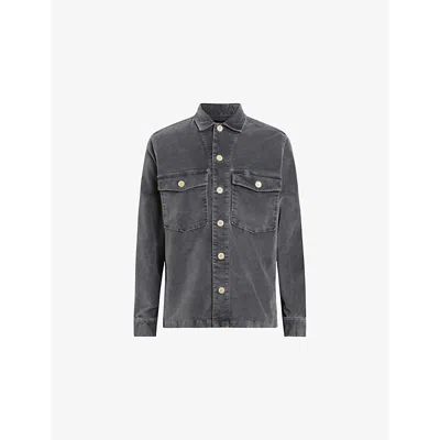 Allsaints Mens Iron Grey Harrier Relaxed-fit Organic Cotton-blend Shirt