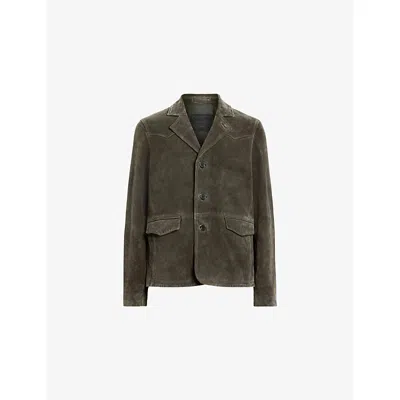 ALLSAINTS MENS GULL BROWN HORNETT WESTERN-YOKE REGULAR-FIT SUEDE BLAZER XL