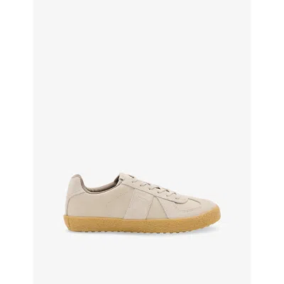 Allsaints Mens Chalk White Jaimee Panelled Suede Low-top Trainers In Chalk White