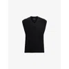Allsaints Mens Black Josif V-neck Relaxed-fit Wool-blend Tank In Blue