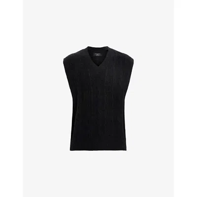 ALLSAINTS MENS BLACK JOSIF V-NECK RELAXED-FIT WOOL-BLEND TANK XL