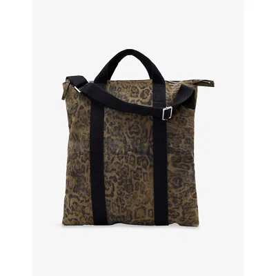 Allsaints Mens Leo Khaki/blac Kei Leopard-print Leather Backpack