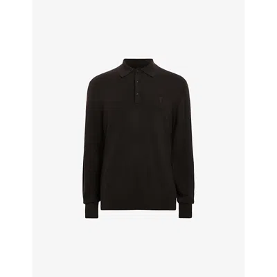 Allsaints Mens Kilburn Long-sleeved Wool-blend Polo Shirt Coffee Brown In Coffee Brown