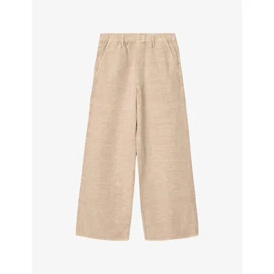 Allsaints Mens Sand Brown Korten Elasticated-waist Lyocell And Linen Trousers Xl In Neutral