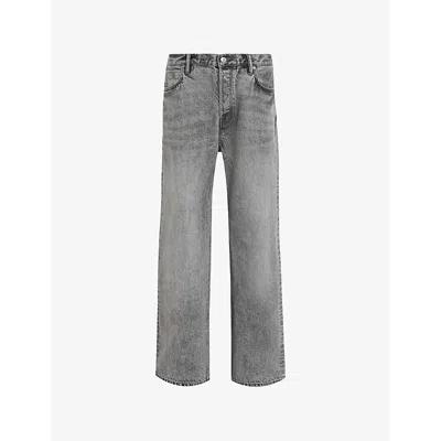 ALLSAINTS MENS LIGHT GREY LENNY RELAXED-FIT WIDE-LEG JEANS