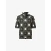 Allsaints Mens Green Multi Mandon Flower-embroidered Short-sleeve Organic-cotton Cardigan