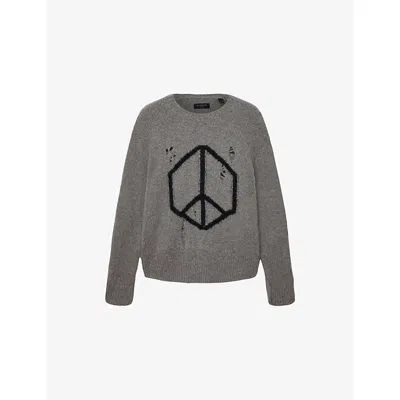 ALLSAINTS MENS GUNMETAL GREY MESSAGE CREWNECK KNITTED JUMPER