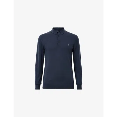 Allsaints Mens  Mode Merino Slim-fit Wool Polo Shirt In Navy Blue