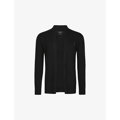 Allsaints Mens Black Mode Ramskull-embroidered Merino-wool Cardigan