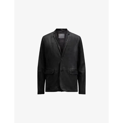 Allsaints Mens Mcway Blue Monet Notch-lapel Suede Blazer Xxl In Blue