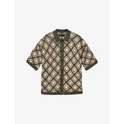 Allsaints Mens Pitch Green Morena Button-down Short-sleeve Stretch-cotton Cardigan In Gray