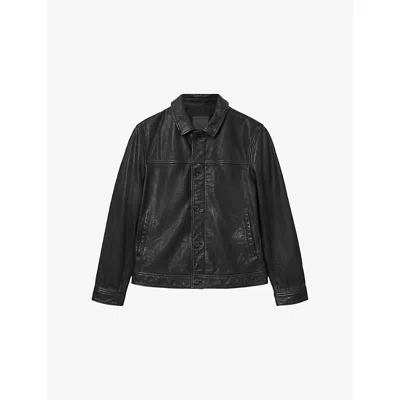 Allsaints Mens Nates Collared Leather Jacket Black