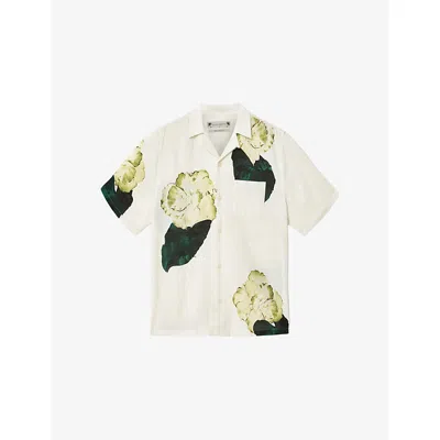 Allsaints Mens Ecru Nouvelle Floral-print Cotton And Linen Shirt Xl In Multi