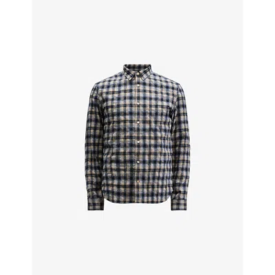 Allsaints Mens Glam Purple Orin Check-print Relaxed-fit Cotton-blend Shirt