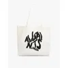 Allsaints Mens  Orlando Brand-print Organic Cotton-blend Tote Bag In Chalk/black