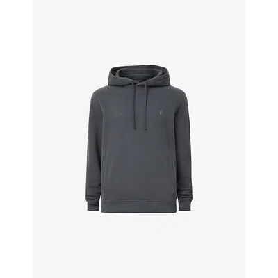 Allsaints Mens Carter Grey Raven Logo-embroidered Regular-fit Organic-cotton Hoody