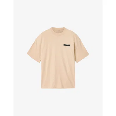 Allsaints Mens Sunset Brown Redact Embroidered-box Cotton T-shirt In Pink