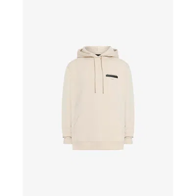 Allsaints Mens Cream Taupe Redact Logo-embroidered Organic Cotton-jersey Hoody