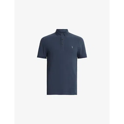 Allsaints Mens Navy Blue Reform Logo-embroidered Cotton-piqué Polo Shirt