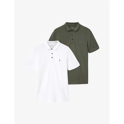Allsaints Mens White/pitch Gr Reform Logo-embroidered Short-sleeve Cotton Polo Pack Of Two In Multi